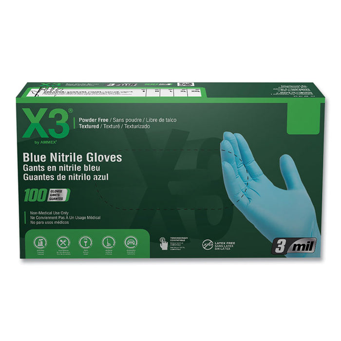 Industrial Nitrile Gloves, Powder-Free, Large, 3 mil Thick, 9.5" Long, Blue, 100/Box, 10 Boxes/Carton