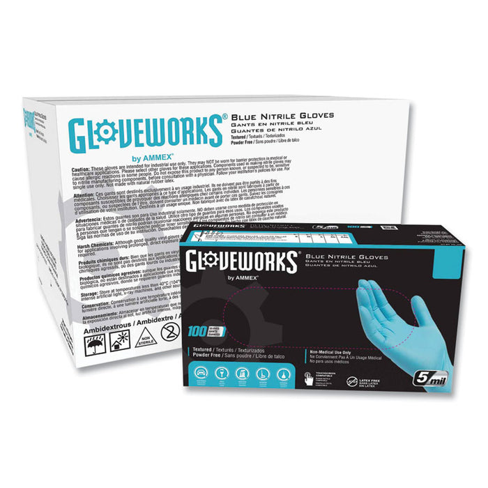 Industrial Nitrile Gloves, Powder-Free, X-Large, 5 mil Thick, 9.5" Long, Blue, 100/Box, 10 Boxes/Carton