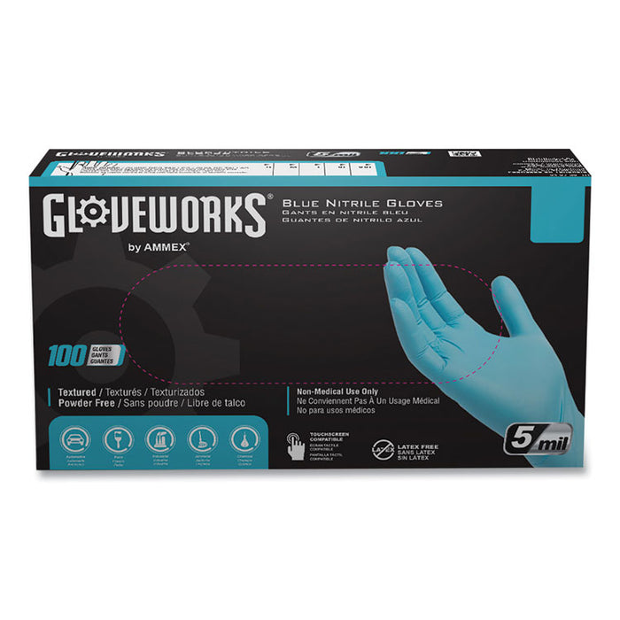 Industrial Nitrile Gloves, Powder-Free, Small, 5 mil (Palm), 6 mil (Fingers), 9.5" Long, Blue, 100/Box, 10 Boxes/Carton