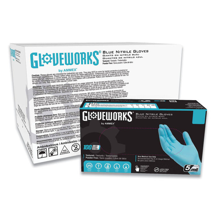Industrial Nitrile Gloves, Powder-Free, Large, 5 mil Thick, 9.5" Long, Blue, 100/Box, 10 Boxes/Carton