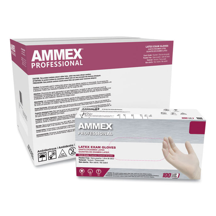 Latex Exam Gloves, Powder-Free, Small, 4 mil (Palm), 5 mil (Fingers), 9.5" Long, Ivory, 100/Box, 10 Boxes/Carton