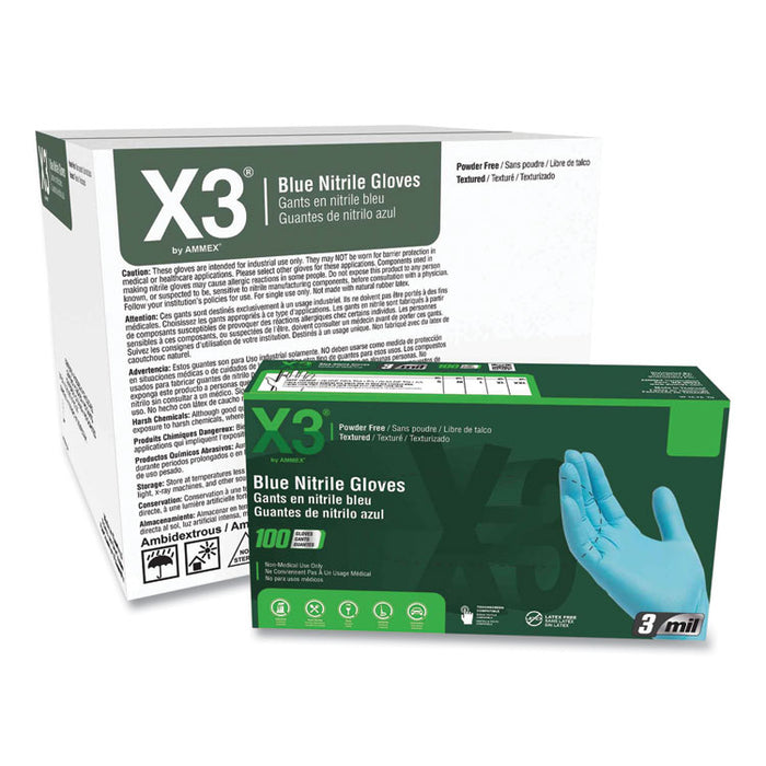 Industrial Nitrile Gloves, Powder-Free, Large, 3 mil Thick, 9.5" Long, Blue, 100/Box, 10 Boxes/Carton