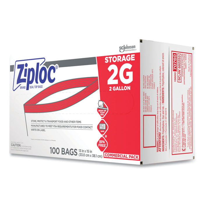 Double Zipper Storage Bags, 2 Gallon, 15" x 13", Clear, 100/Carton
