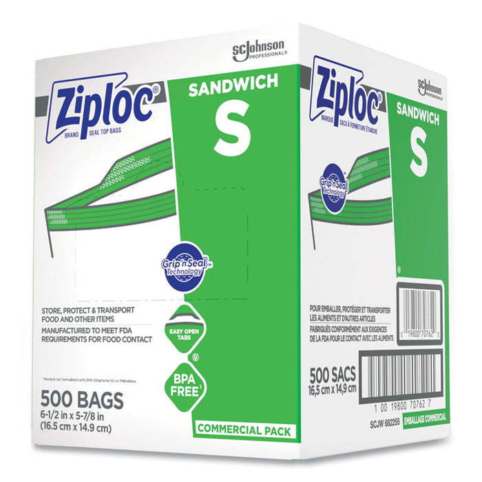 Resealable Sandwich Bags, 6.5" x 6", Clear, 500/Box