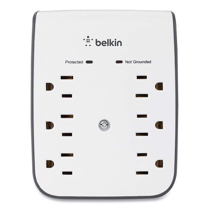 SurgePlus USB Wall Mount Charger, 6 AC Outlets/2 USB Ports, 900 J, White/Black