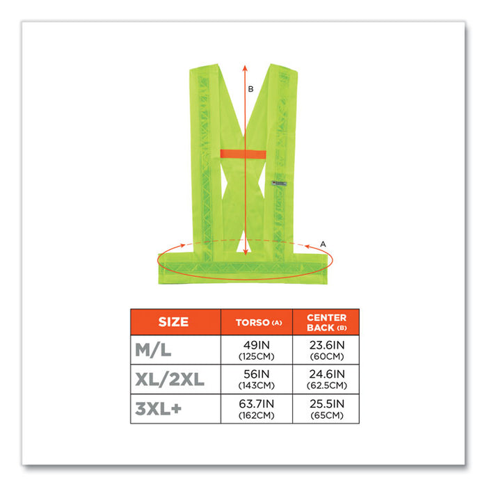 GloWear 8140BA Class 1 Breakaway Sash, Polyester, 3X-Large Plus, Lime