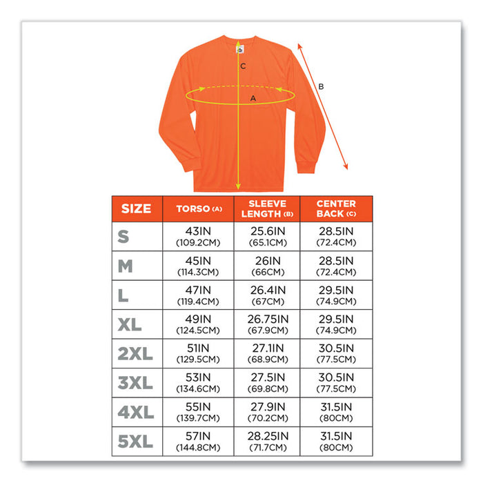 GloWear 8091 Non-Certified Hi-Vis Long Sleeve Shirt, Small, Orange
