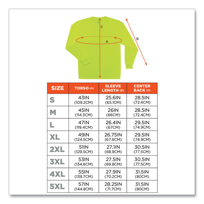GloWear 8091 Non-Certified Hi-Vis Long Sleeve Shirt, 5X-Large, Lime