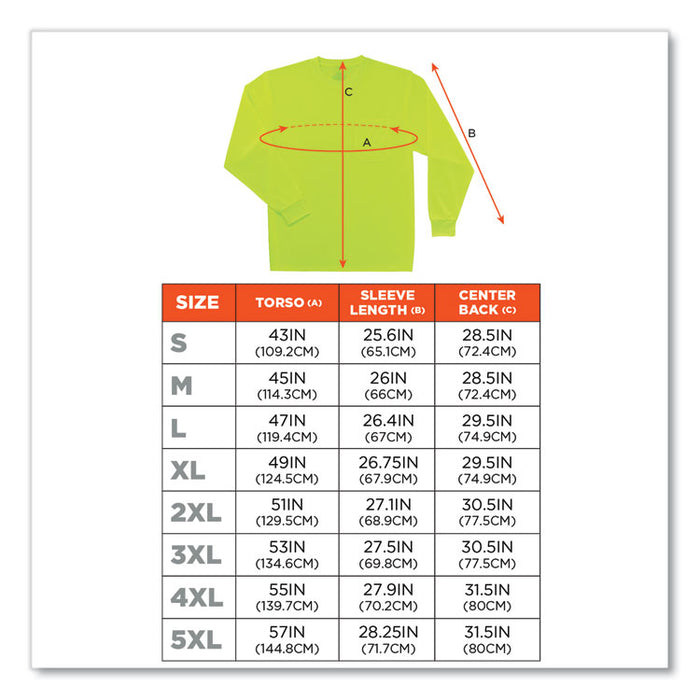 GloWear 8091 Non-Certified Hi-Vis Long Sleeve Shirt, 2X-Large, Lime