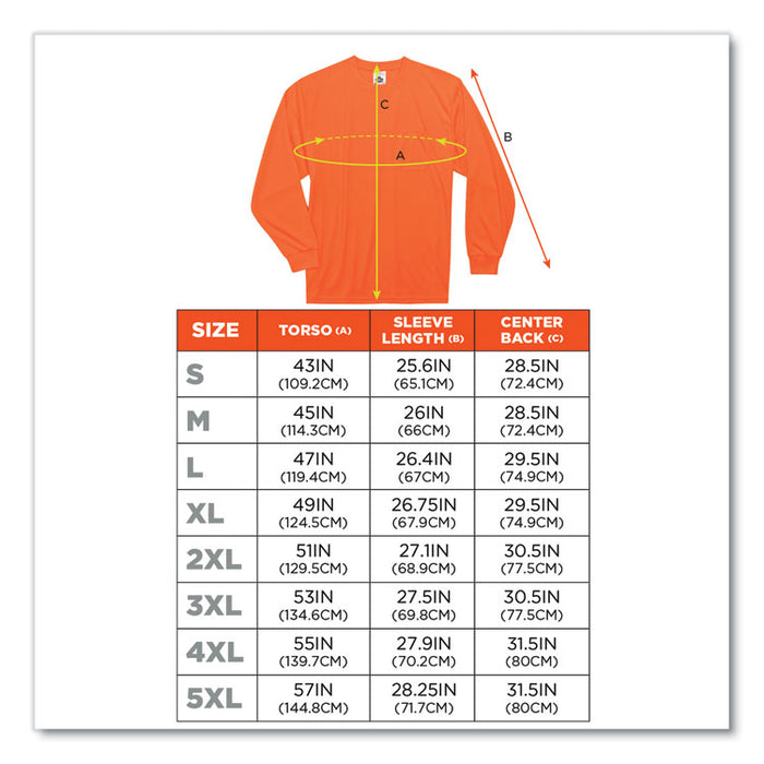 GloWear 8091 Non-Certified Hi-Vis Long Sleeve Shirt, 4X-Large, Orange