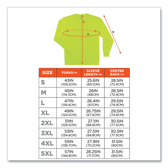 GloWear 8091 Non-Certified Hi-Vis Long Sleeve Shirt, X-Large, Lime