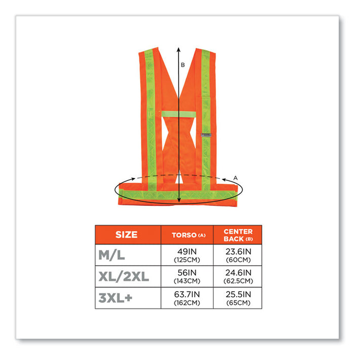 GloWear 8140BA Class 1 Breakaway Sash, Polyester, 3X-Large Plus, Orange