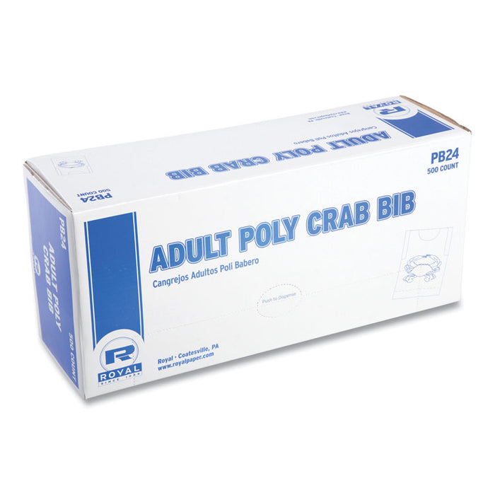 Heavyweight Poly Aprons, Crab Design, One Size Fits Most, White/Red, 500/Box, 5 Boxes/Carton