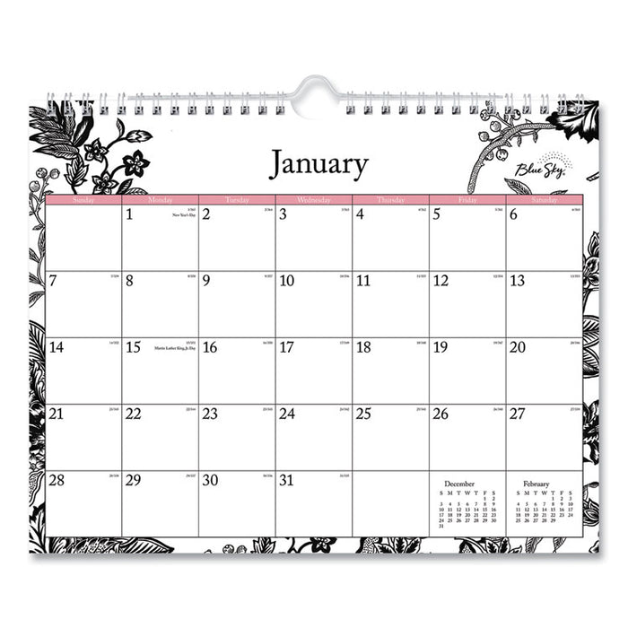 Analeis Wall Calendar, Floral Artwork, 11 x 8.75, White/Black/Coral Sheets, 12-Month (Jan to Dec): 2026