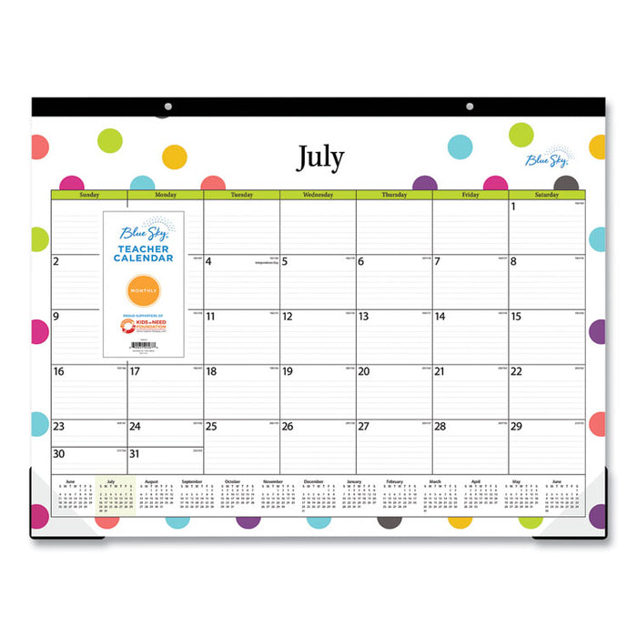 Teacher Dots Academic Desk Pad, 22 x 17, Black Binding, Clear Corners, 12-Month (July to June): 2025 to 2026