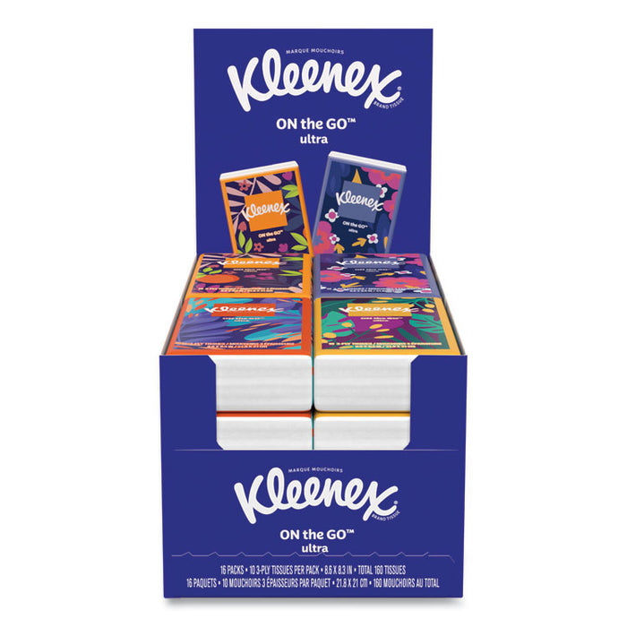 On The Go Packs Facial Tissues, 3-Ply, White, 10 Sheets/Pouch, 16 Pouches/Pack,  6 Packs/Carton