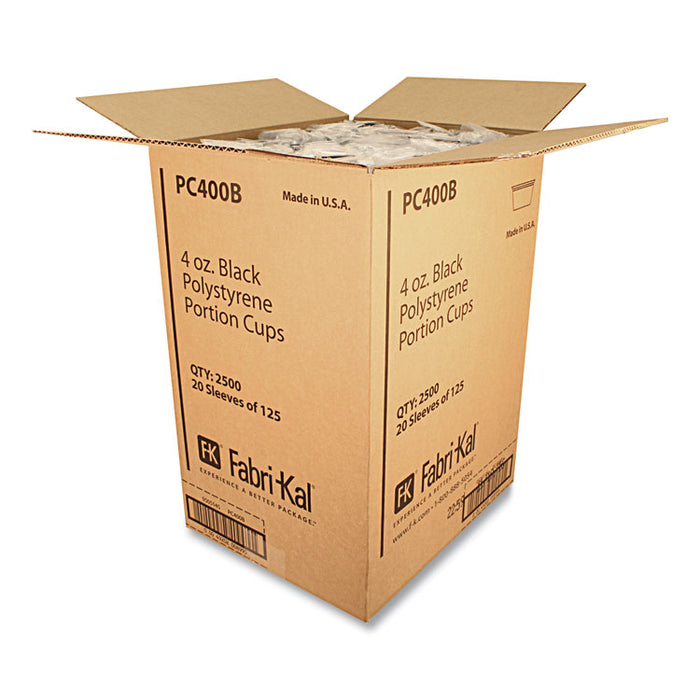 Portion Cups, 4 oz, Plastic, Black, 125/Sleeve, 20 Sleeves/Carton