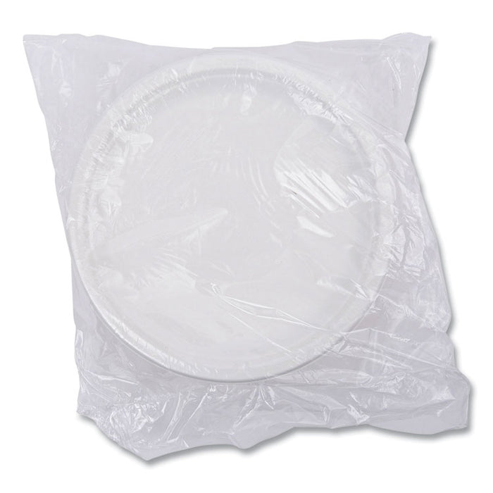 Vanguard Renewable and Compostable Sugarcane Plates, 10" dia, White, 500/Carton
