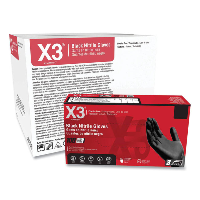 Industrial Nitrile Gloves, Powder-Free, XX-Large, 3 mil Thick, 9.5" Long, Black, 100/Box, 10 Boxes/Carton