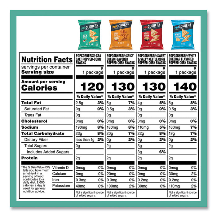 Popped Corn Chips Snacks Variety Pack, Assorted Flavors, 1 oz Bag, 28/Pack