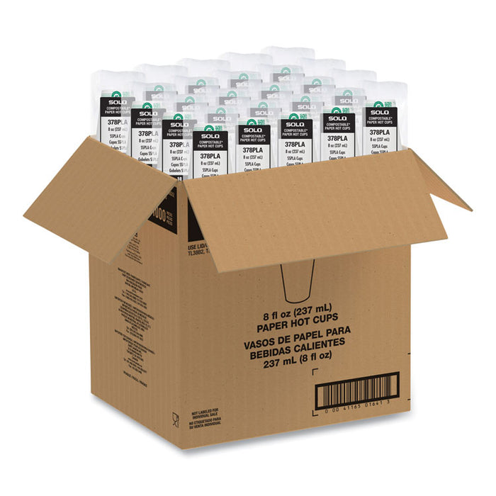 Compostable Paper Hot Cups, ProPlanet Seal, 8 oz, White/Green, 1,000/Carton