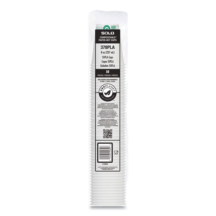 Compostable Paper Hot Cups, ProPlanet Seal, 8 oz, White/Green, 1,000/Carton