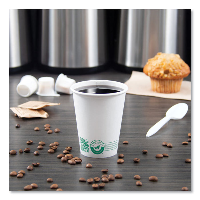Compostable Paper Hot Cups, ProPlanet Seal, 8 oz, White/Green, 1,000/Carton