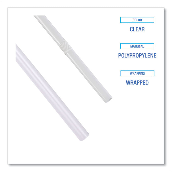 Wrapped Jumbo Straws, 7.75", Polypropylene, Clear, 500/Pack, 24 Packs/Carton
