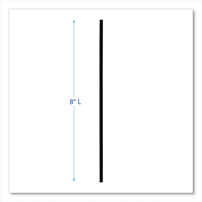 Cocktail Straws, 8", Polypropylene, Black, 500/Pack, 10 Packs/Carton