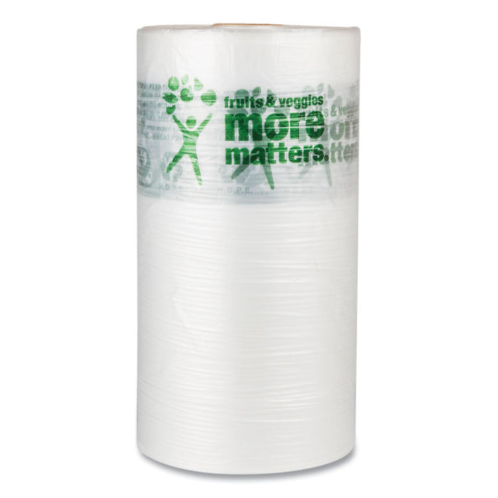 Produce Bags, Fruits and Veggies - More Matters Labeling, 0.35 mil, 10" x 15", Clear, 1,400 Bags/Roll, 4 Rolls/Carton