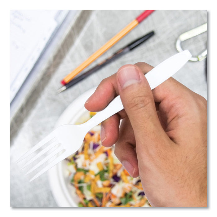 Impress Heavyweight Full-Length Polystyrene Cutlery, Fork, Plastic, White, 100/Box, 10 Boxes/Carton