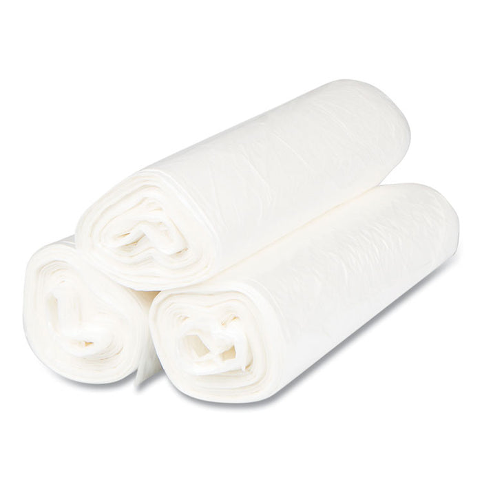 High-Density Commercial Can Liners, 10 gal, 8 mic, 24" x 24", Natural, Interleaved Roll, 50 Bags/Roll, 20 Rolls/Carton