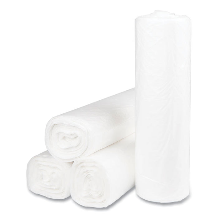 High-Density Commercial Can Liners, 45 gal, 14 mic, 40" x 48", Clear, Interleaved Roll, 25 Bags/Roll, 10 Rolls/Carton