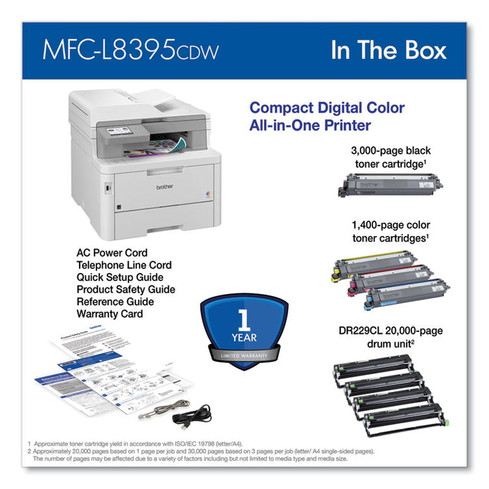 Workhorse MFC-L8395CDW Digital Color All-in-One Printer, Copy/Fax/Print/Scan