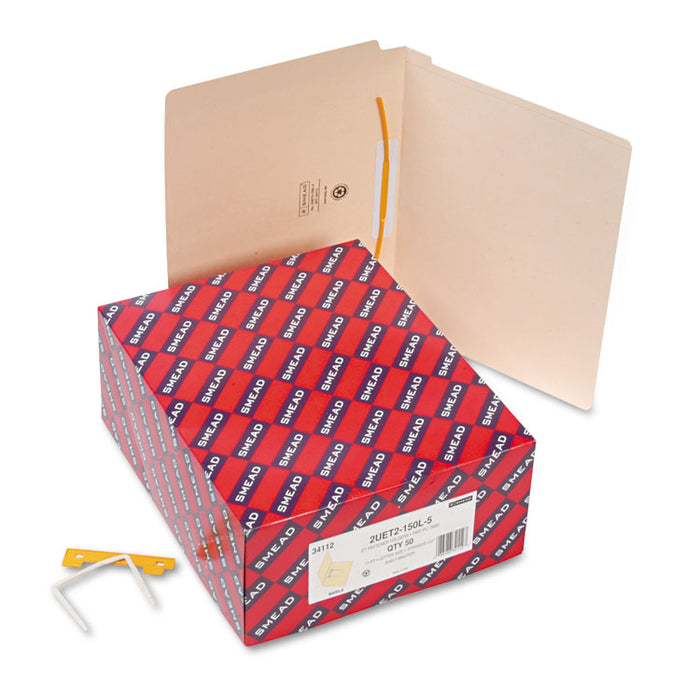 Heavyweight Reinforced End Tab U-Clip Fastener Folders, Straight Tab, Expands 0.75", 1 Fastener, Letter Size, Manila, 50/Box