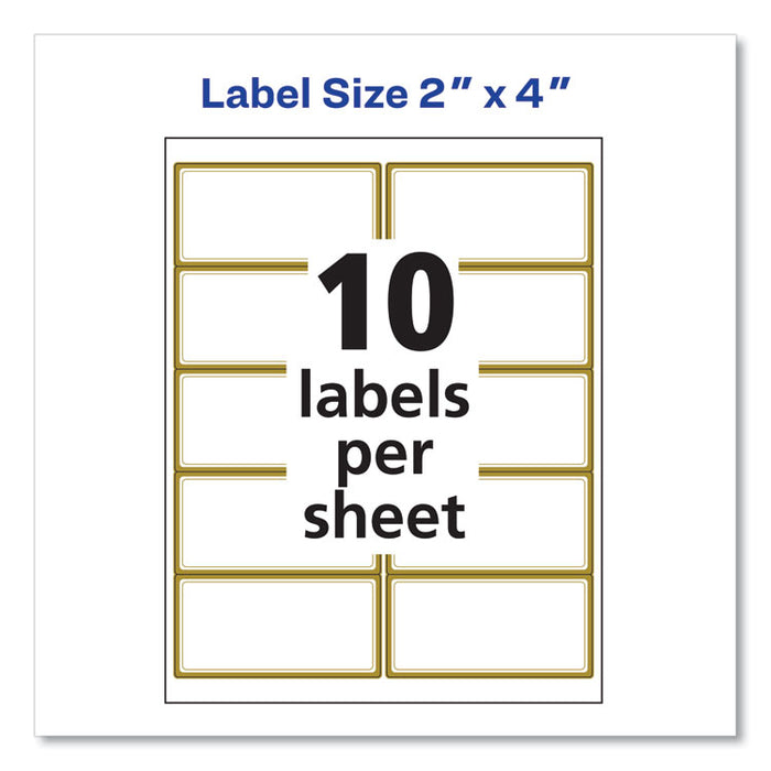 White Easy Peel Mailing Labels with Metallic Border, Inkjet/Laser Printers, 2 x 4, White, 10/Sheet, 10 Sheets/Pack