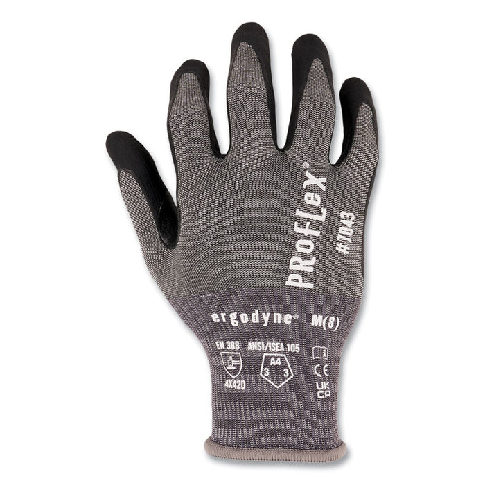 ProFlex 7043 ANSI A4 Nitrile Coated CR Gloves, EN388: 4X42D, 9" Long, Large, Gray, 12 Pairs