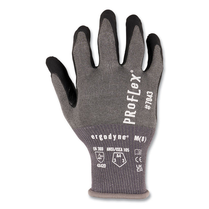 ProFlex 7043 ANSI A4 Nitrile Coated CR Gloves, EN388: 4X42D, 9" Long, Small, Gray, 12 Pairs
