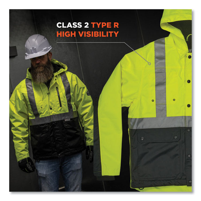GloWear 8275 Class 2 Heavy-Duty Hi-Vis Workwear Sherpa Lined Jacket, 2X-Large, Lime