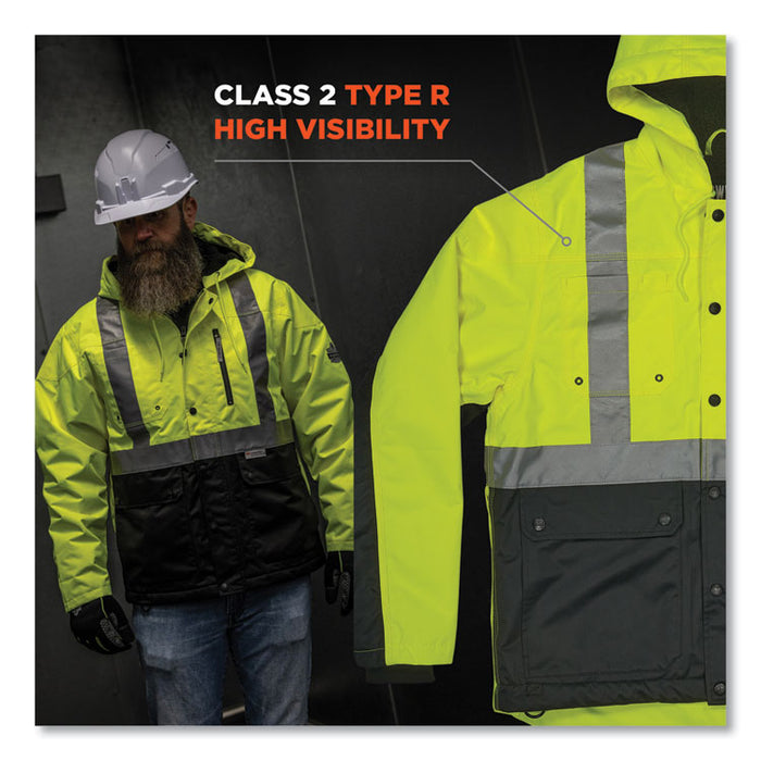 GloWear 8275 Class 2 Heavy-Duty Hi-Vis Workwear Sherpa Lined Jacket, X-Large, Lime