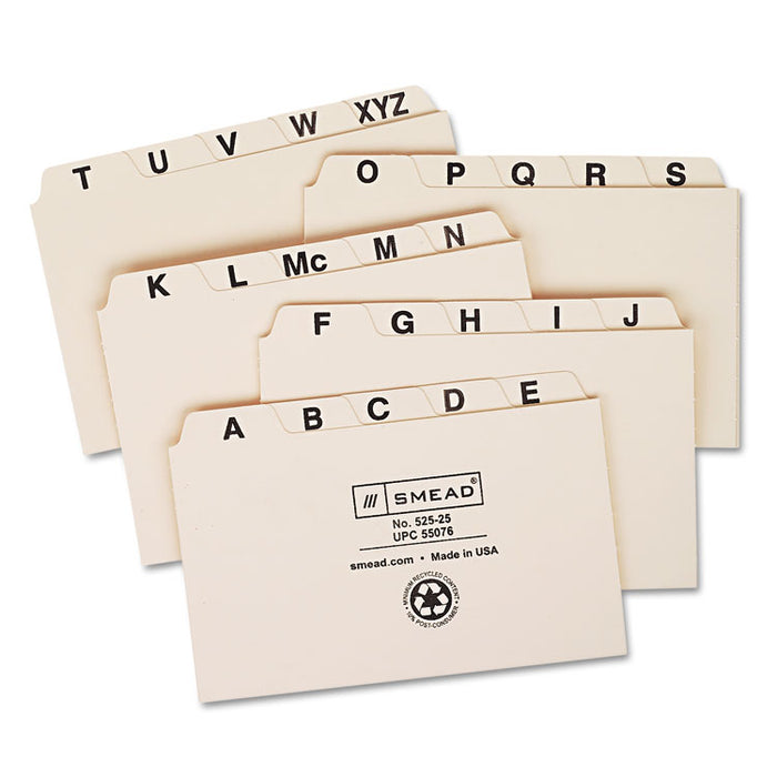 Manila Card Guides, 1/5-Cut Top Tab, A to Z, 3 x 5, Manila, 25/Set
