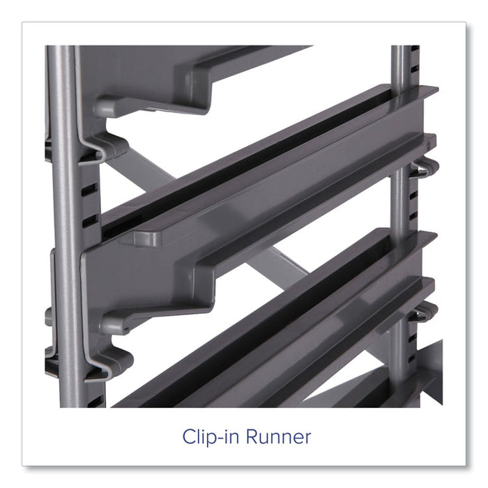 Callero Plus Treble Column Trolley Set 13, Metal, 1 Shelf, 12 F2 Deep Bins, 40.6" x 17.3" x 41.5", Silver/Light Gray