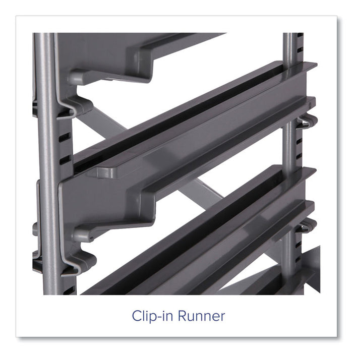 Callero Plus Treble Column Trolley Set 03, Metal, 1 Shelf, 24 F1 Shallow Bins, 40.6" x 17.3" x 41.5", Silver/Flame Red