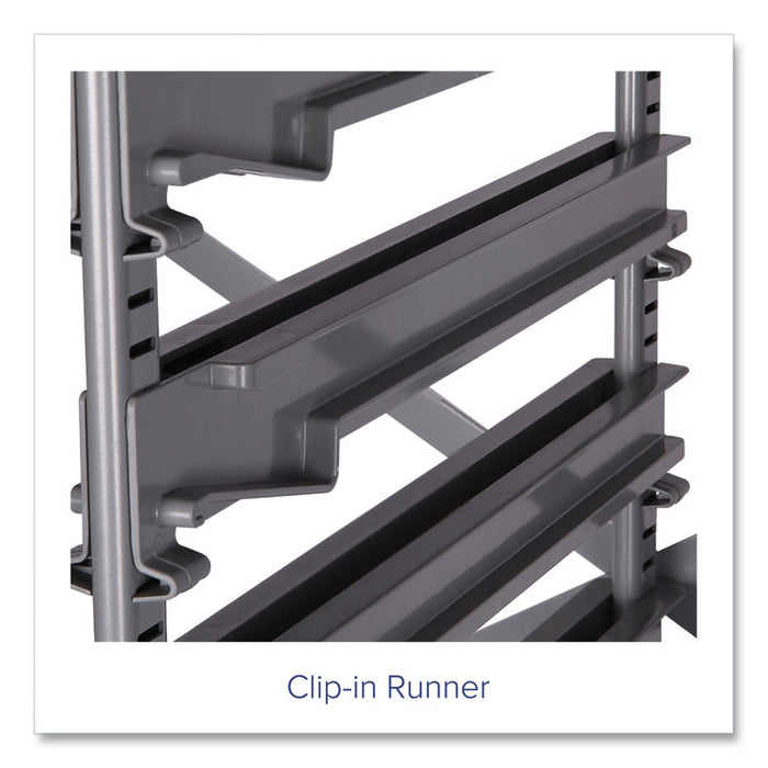 Callero Plus Treble Column Trolley Set 13, Metal, 1 Shelf, 12 F2 Deep Bins, 40.6" x 17.3" x 41.5", Silver/Translucent Frost