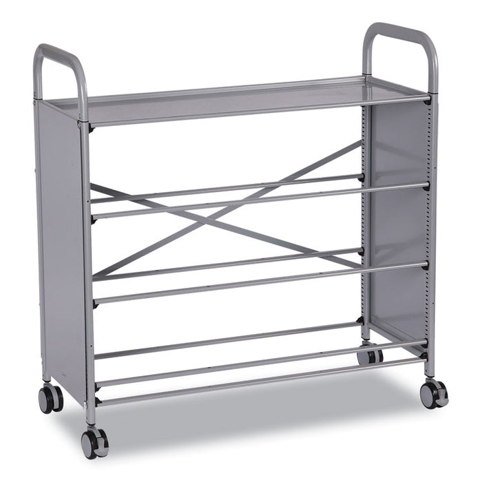 Callero Plus Treble Column Trolley Set 03, Metal, 1 Shelf, 24 F1 Shallow Bins, 40.6" x 17.3" x 41.5", Silver/Flame Red