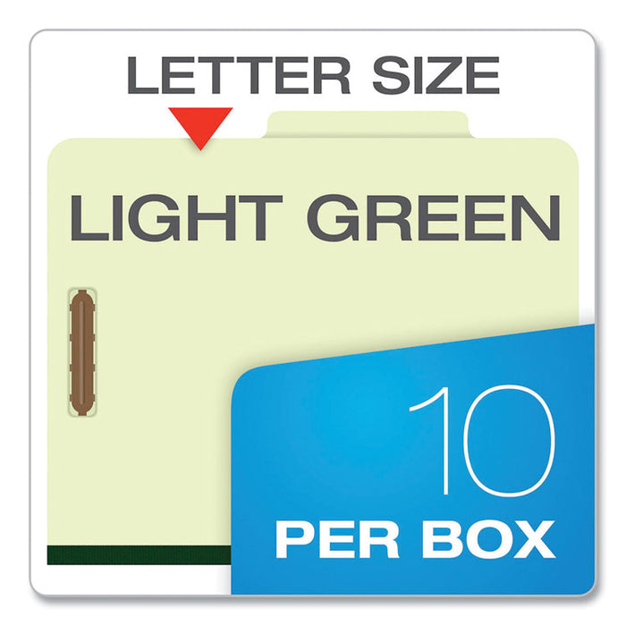 Six-Section Pressboard Classification Folders, Expands 2", 2 Dividers, 6 Embedded Fasteners, Letter Size, Green, 10/Box