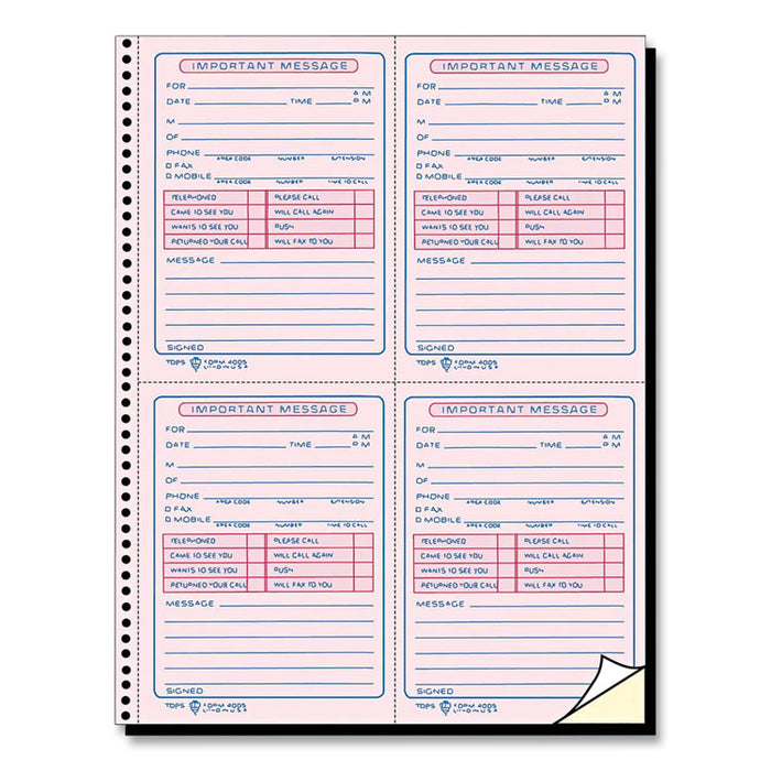 Telephone Message Book with Fax/Mobile Section, Two-Part Carbonless, 3.88 x 5.5, 4 Forms/Sheet, 400 Forms Total