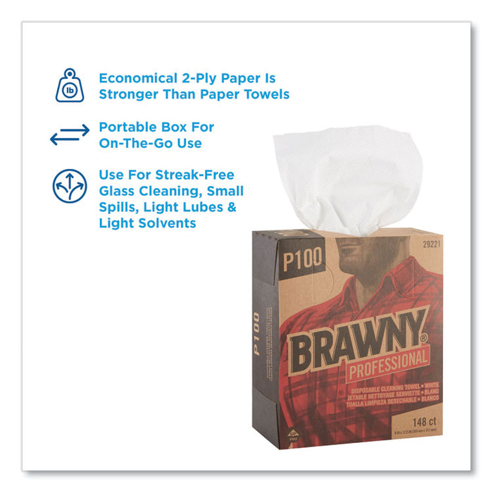 Light Duty Paper Wipers, 2-Ply, 8 x 12.5, White, 148/Box, 20 Boxes/Carton
