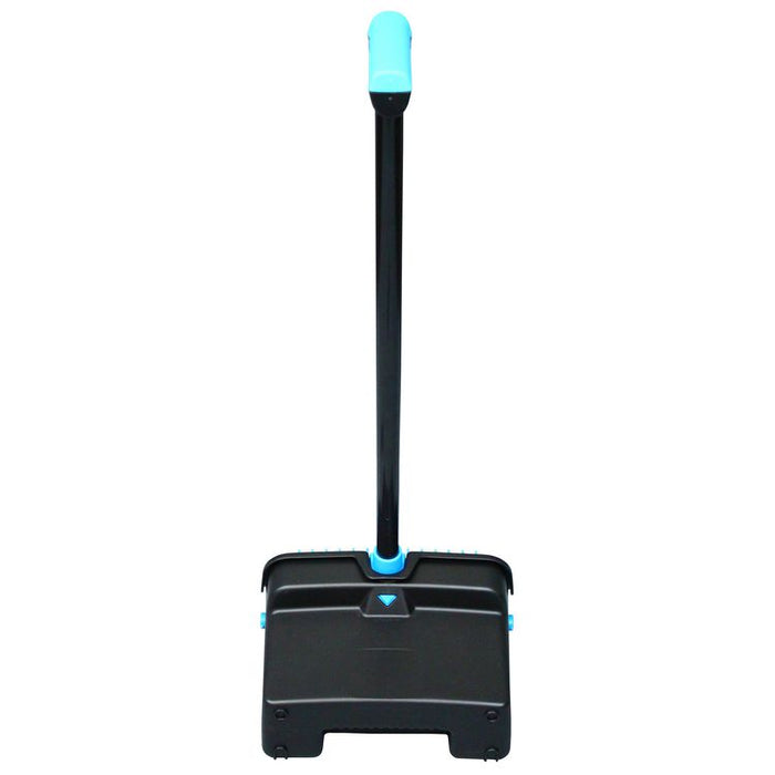 LobbyMaster Plastic Dust Pan, 12.32" Wide, 31.84" Aluminum Handle, Blue/Black, 6/Carton