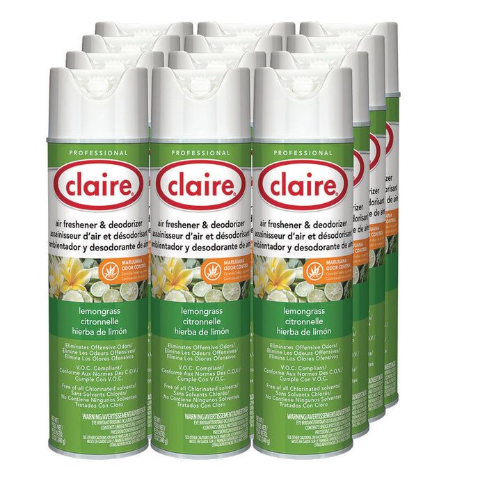 Aerosol Air Freshener and Deodorizer, Lemongrass Citronella, 12 oz Aerosol Spray, 12 Cans